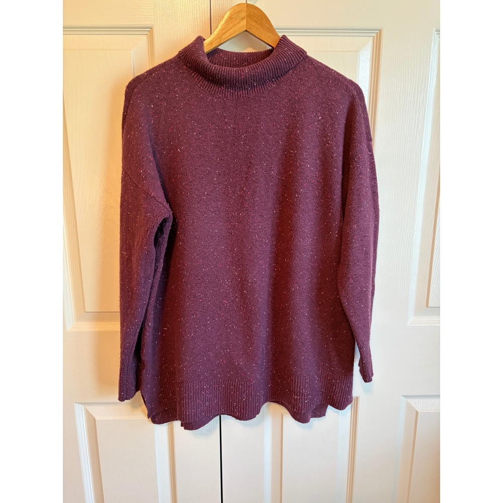 LOFT Womens Medium Purple Donegal Fleck Mock Neck Sweater Relaxed Fit Plum
